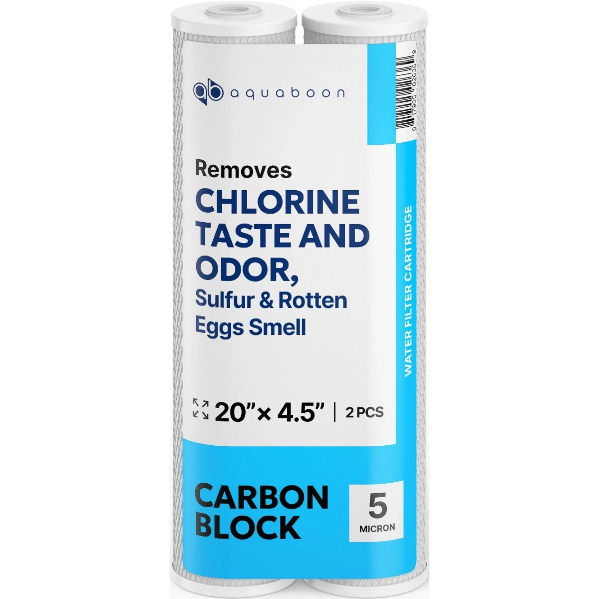 2 Pack Of Aquaboon 5 Micron 20 x 4.5 Inch. Carbon block Water Filter Cartridge SKU: AB-2C20BB5M