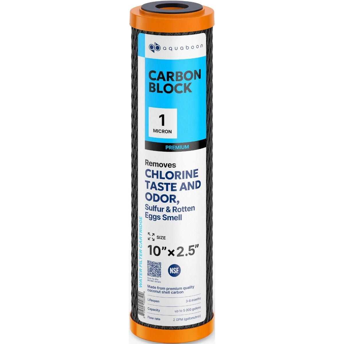1 Pack Of Premium Aquaboon 1 Micron 10 x 2.5 Inch. Carbon block Water Filter Cartridge