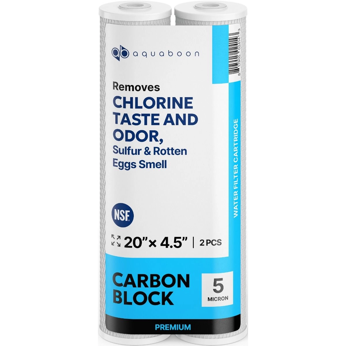 2 Pack Of Premium Aquaboon 5 Micron 20 x 4.5 Inch. Carbon block Water Filter Cartridge