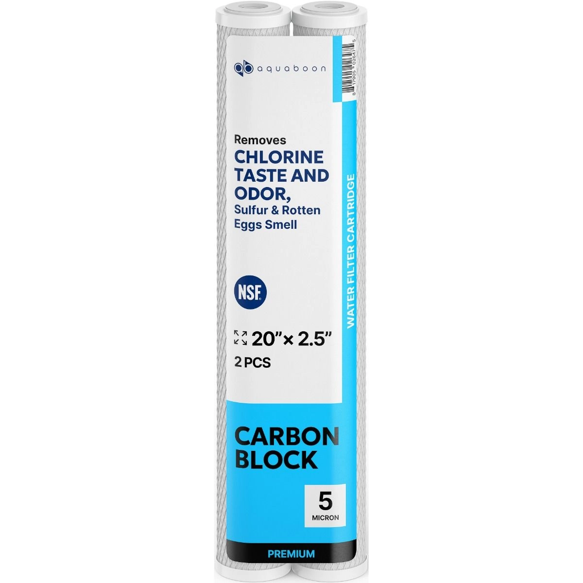 2 Pack Of Premium Aquaboon 5 Micron 20 x 2.5 Inch. Carbon block Water Filter Cartridge