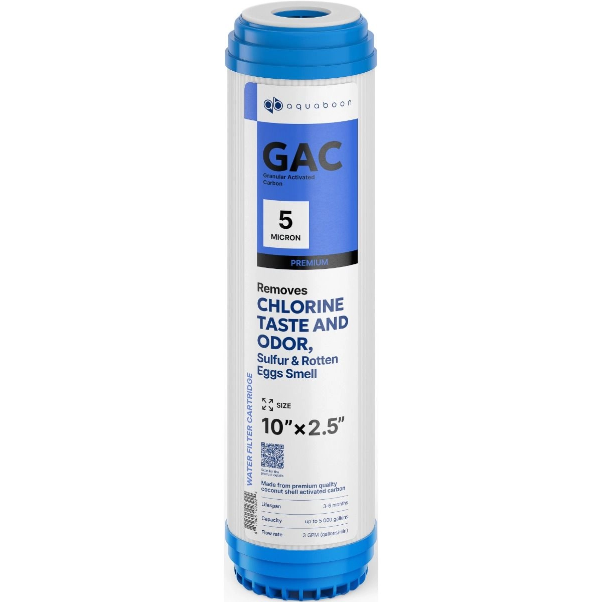 1 Pack Of Premium Aquaboon 5 Micron 10 x 2.5 Inch. GAC Water Filter Cartridge ABP-1G5M