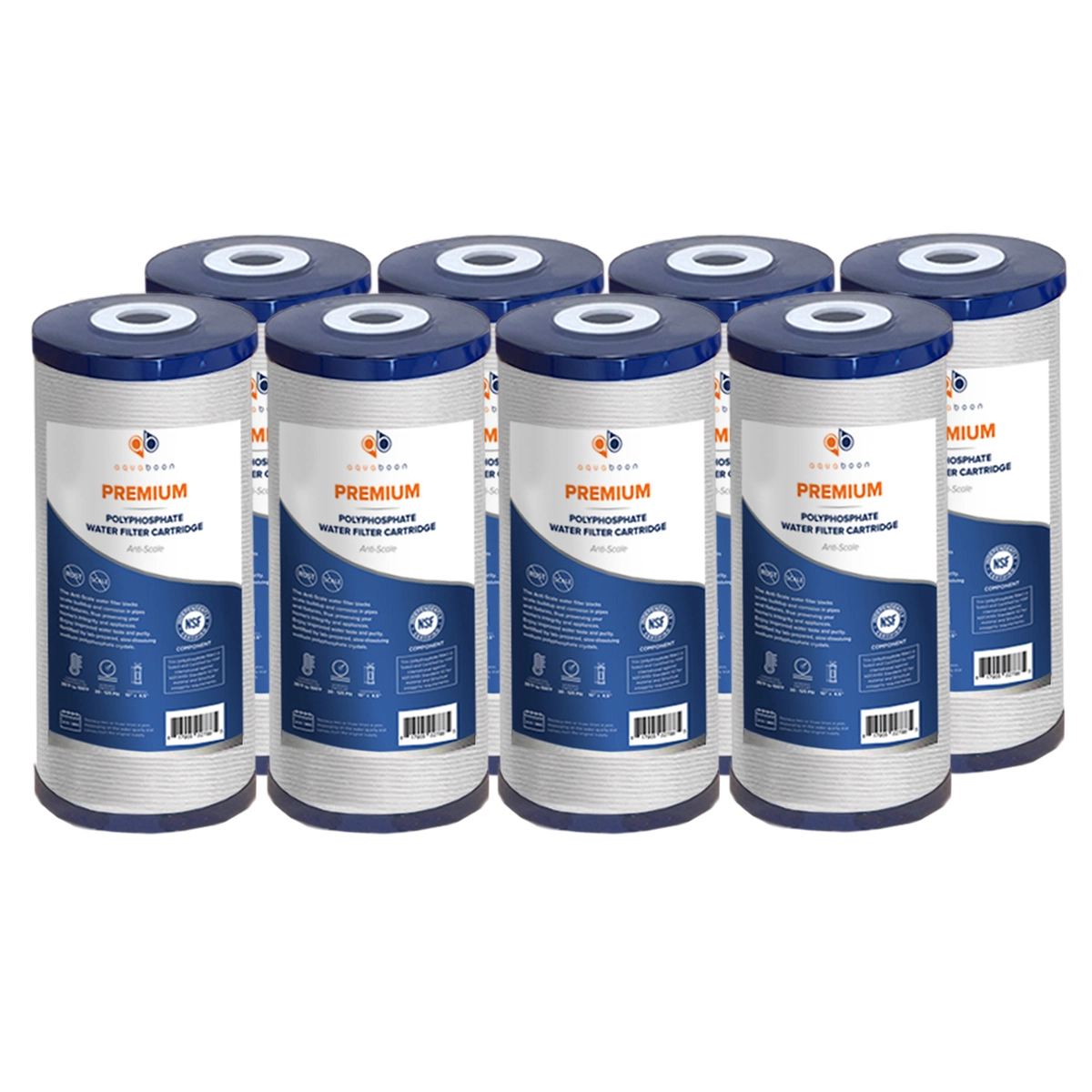 8 Pack Of Whole House 10 x 4.5 Inch. Big Blue Polyphosphate Anti Scale Water Filter Cartridge