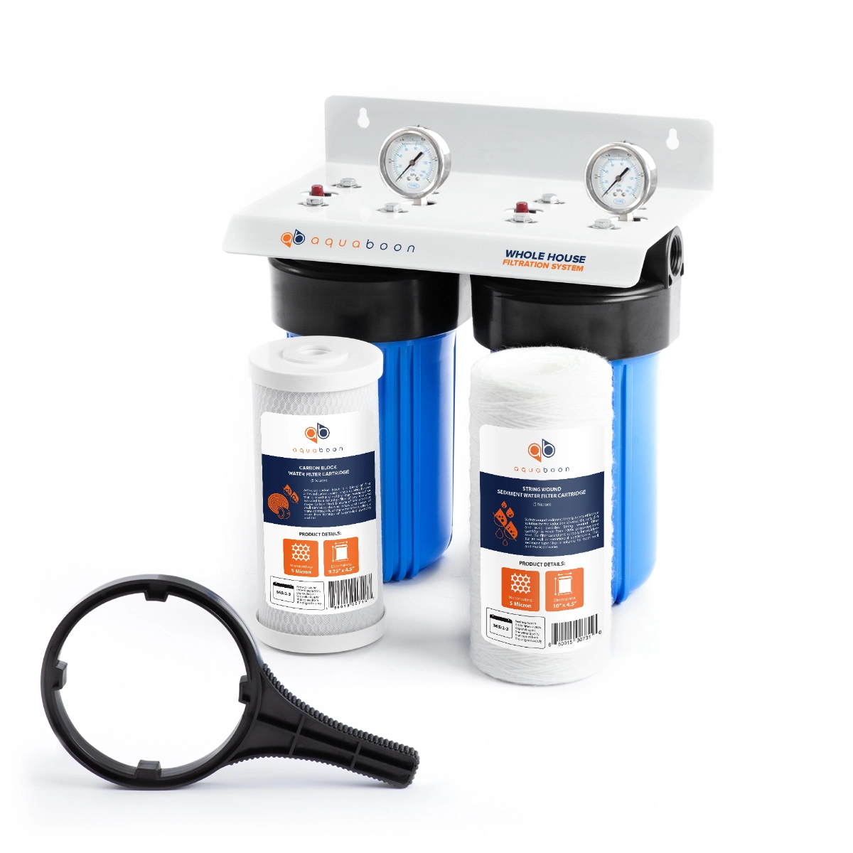 2-Stage 10" Whole House Water Filtration System by Aquaboon AB-2WH10BB-1C10BB5M-1SW10BB5M